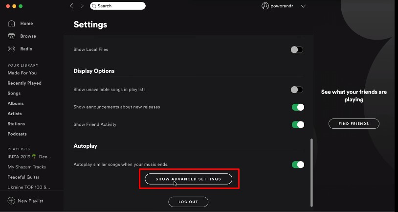 Show Advanced Settings