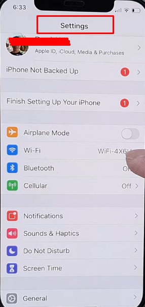 go to iphone setting