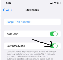 Enable the low data mode