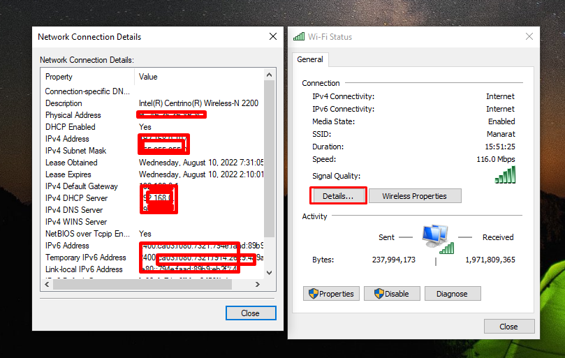 Details to see your IP Address