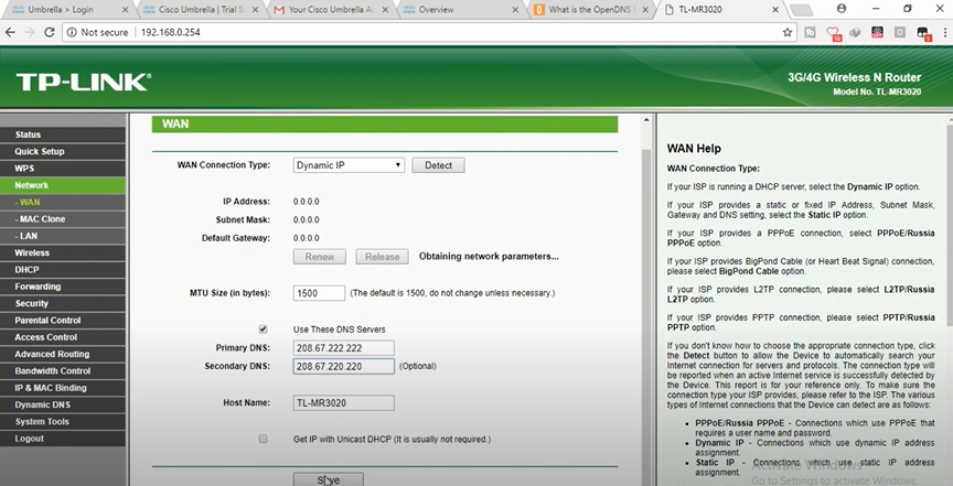 Log in to wifi router and change the DNS server address