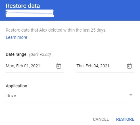 RESTORE data using date range