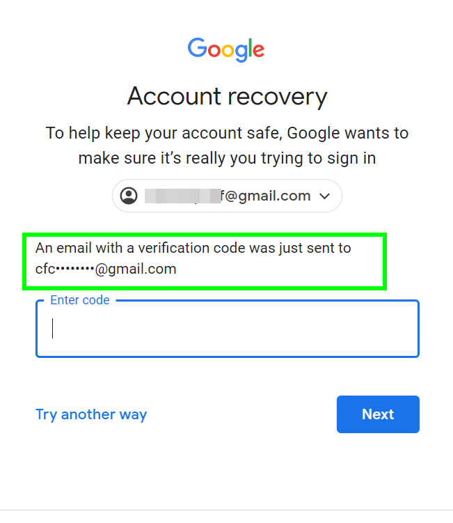go back to the account recovery page, and paste the code in the specified field
