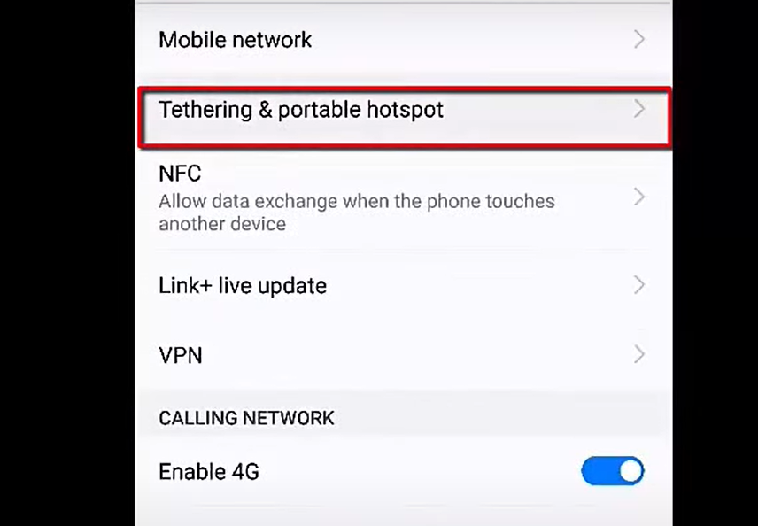 tap on tethering & prtable hotspot